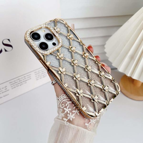 Etui til iPhone 15 Pro Max Glitter Rhinsten Accent Elektropletteret Guld