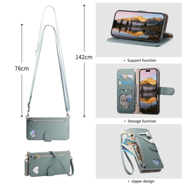 Fodral för iPhone 15 Love Zipper Wallet Grön Noz15524