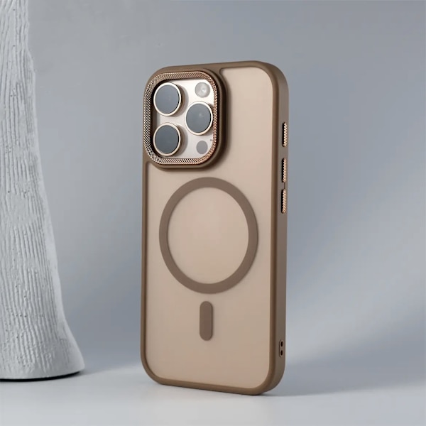 Etui til iPhone 15 Plus Matt Diamant Aksent Magnetisk Linsedetalj Gull Noz4489