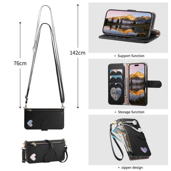 Kotelo iPhone 16 Love Zipper Wallet Black Noz15501
