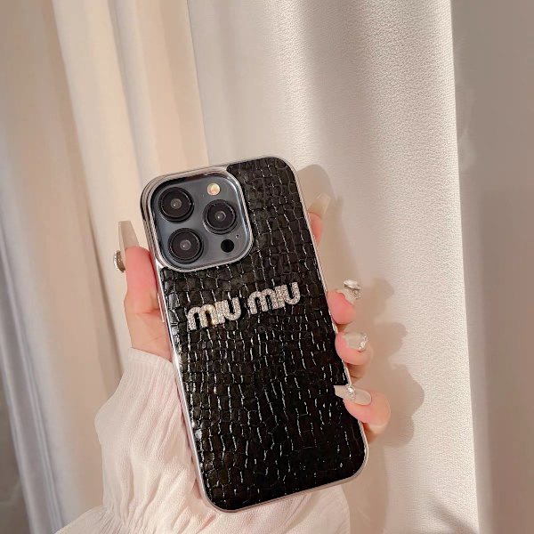 Kotelo iPhone 13 Pro Max Diamond Accent Electroplated Leather Texture Black Noz2037