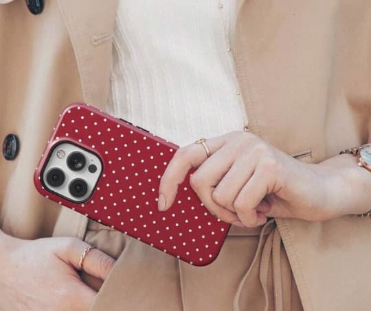 Fodral för iPhone 14 Polka Dot Dubbla lager Röd
