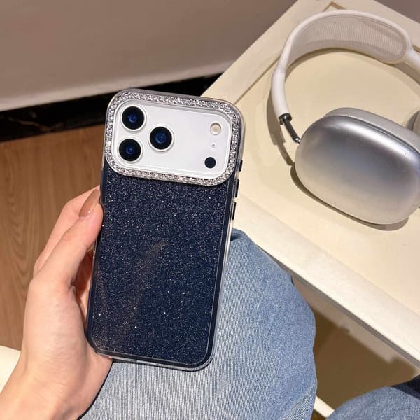 Kotelo iPhone 16 Glitter Diamond Accent Musta