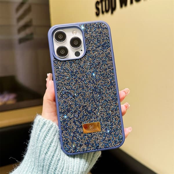 Etui til iPhone 16 Plus Diamantaccent Rhinestone Accent Elektrobelagt Mørkeblå Noz12539