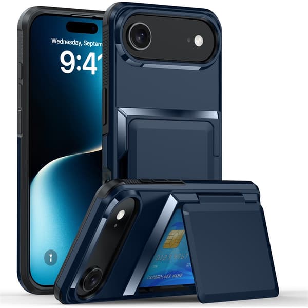Etui til iPhone 15 Stand Kortplads Marineblå Noz5025
