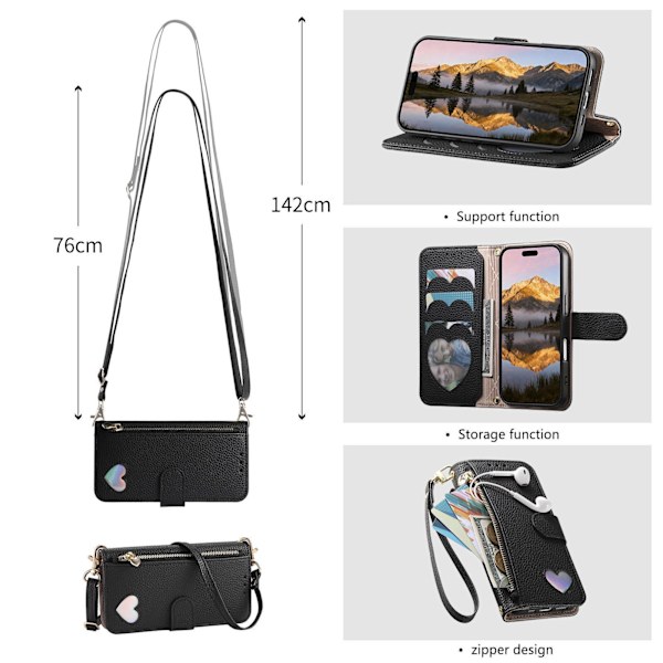 Etui til iPhone 13 Pro Max Love Zipper Wallet Sort Noz15514