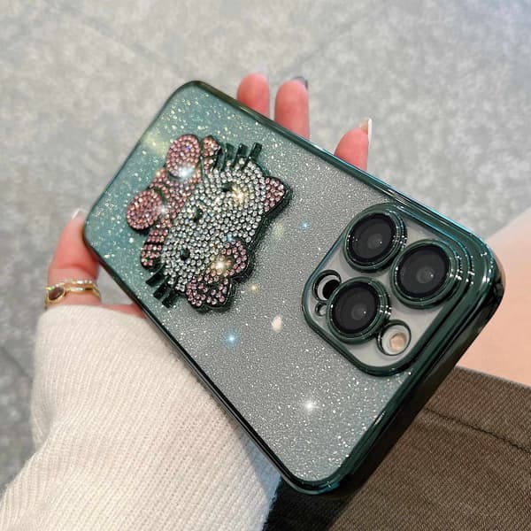 Etui til iPhone 16 Pro Max Glitter Diamant Accent Linse Detalje Pink Grøn