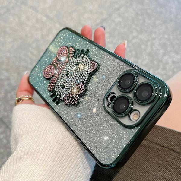 Etui til iPhone 16 Pro Max Glitter Diamant Aksent Linsedetalj Rosa Grønn
