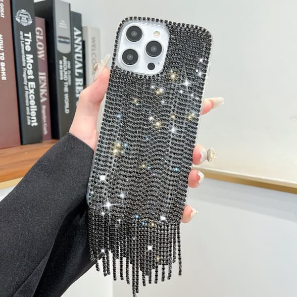 Kotelo iPhone 14 Pro Max Tupsu Kimalteleva Höyhenlanka Musta