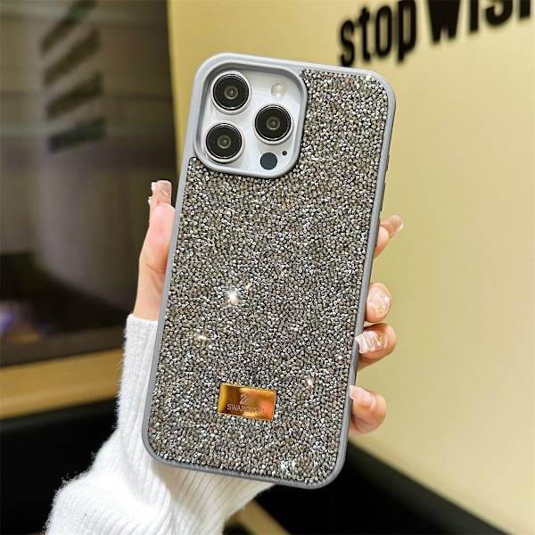 Fodral för iPhone 16E (Ej för 16) Diamantaccent Strassaccent Elektropläterad Grå Noz12560