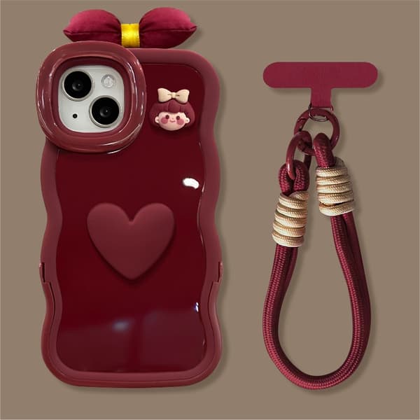 Etui til iPhone 16 Pro Max Stand Lanyard Silikone Bourgogne