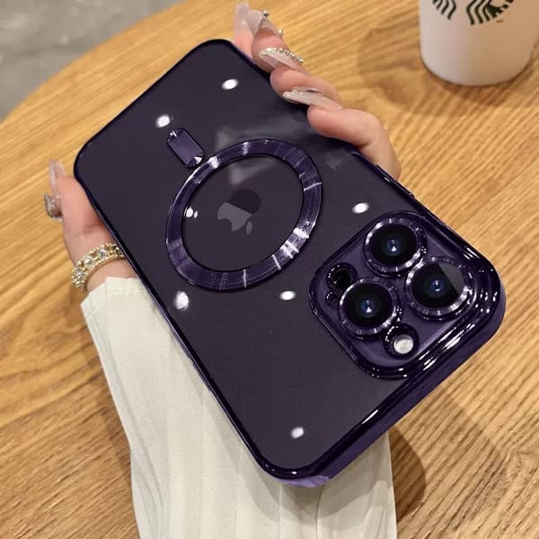 Etui til iPhone 17 Pro Max Elektropletteret Magnetisk Linsedetalje Mørk Lilla Noz449
