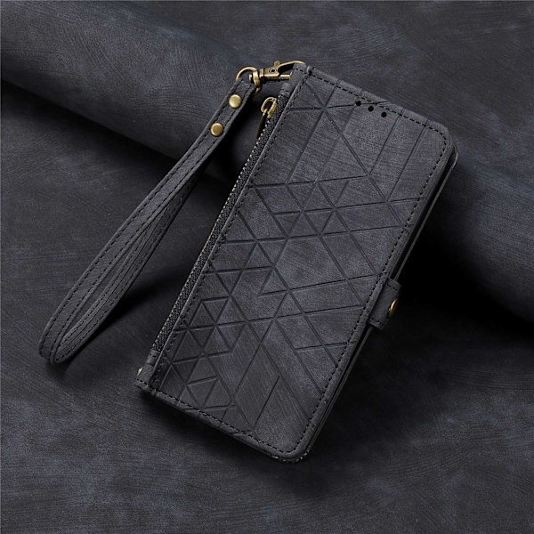 Fodral för iPhone 15 Plus/14 Plus Rem Lädertextur Svart