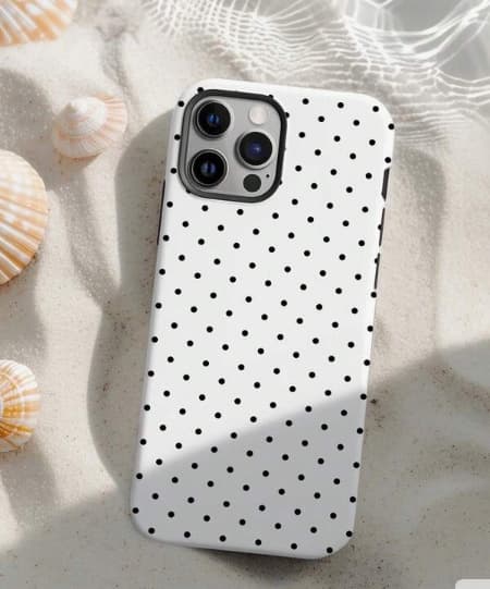 Etui til iPhone 16 Pro Polka Dot Dobbeltlag Hvit