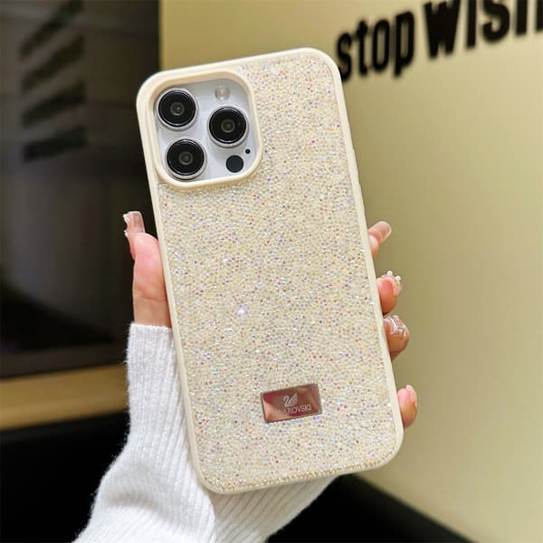 Fodral för iPhone 17 Diamond Accent Rhinestone Accent Elektropläterad Off White Noz18093