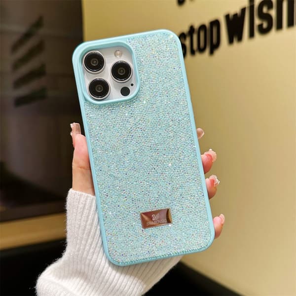 Etui til iPhone 17 Pro Max med diamant- og rhinstensdetaljer, elektroplateret blå Noz18075