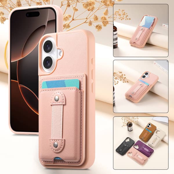 Etui til iPhone 16E (ikke til 16) Stativ Kortspor Rosa Noz6487