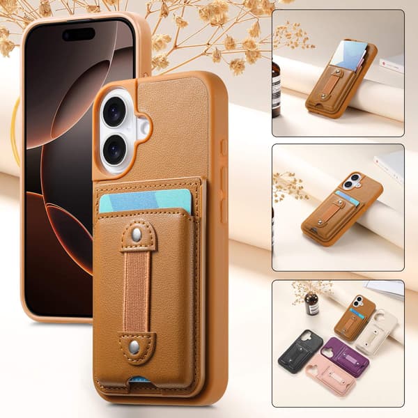 Kotelo iPhone 15 Pro -jalustalle, korttipaikka, ruskea Noz6512