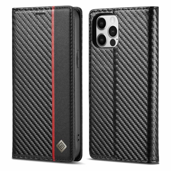 Fodral för iPhone 15 Pro Kortplats Lädertextur Svart Noz7784