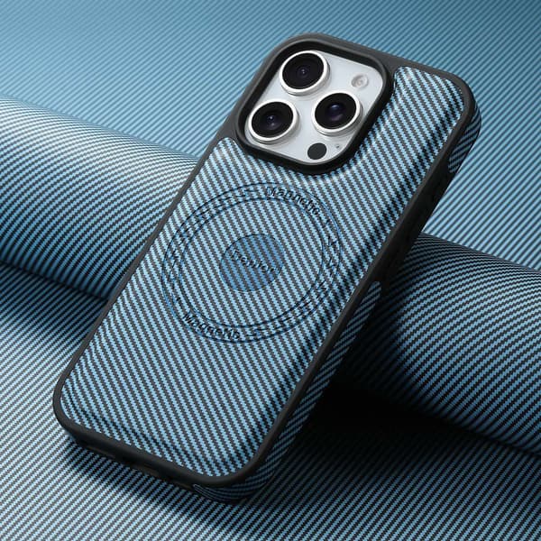 Fodral för iPhone 14 Pro Kolfibertextur Magnetisk Blå Noz7147
