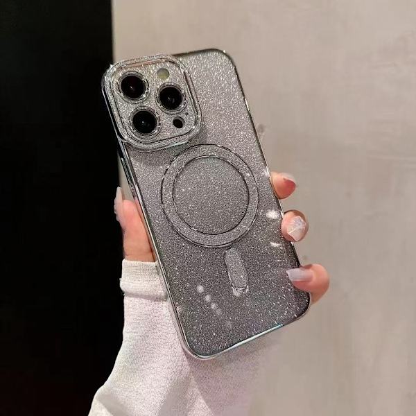 Kotelo iPhone 16 Plus Glitter Diamond Accent Magnetic Pink Silver