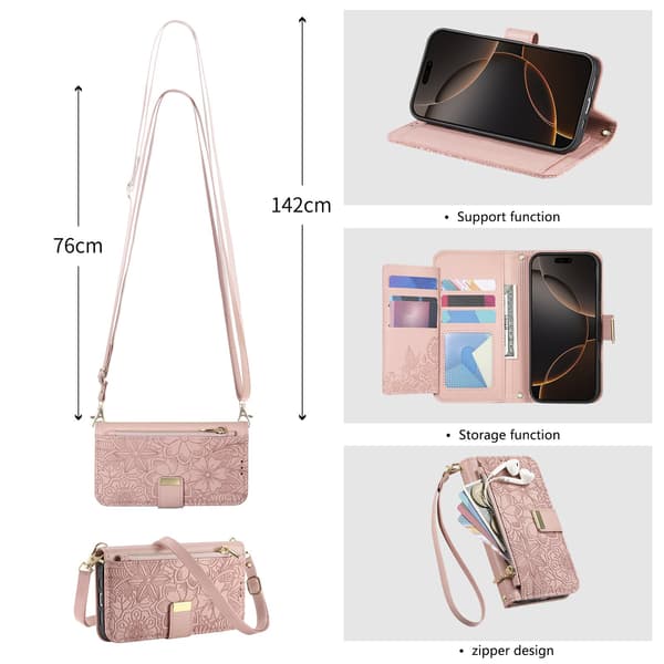 Etui til iPhone 17 E/16E (ikke for 16) Snor Lærtekstur Rosa Noz5757