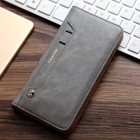 Fodral för iPhone 13 Pro Magnetiskt Stativ Kortplats Lädertextur Grå Noz16928