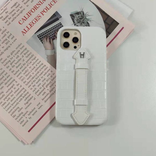 Etui til iPhone 17 Pro Krokodillemønster Håndledsstøtte Hvid