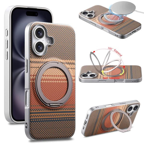 Kotelo iPhone 13 Pro Max Magneettiteline Hopea Oranssi