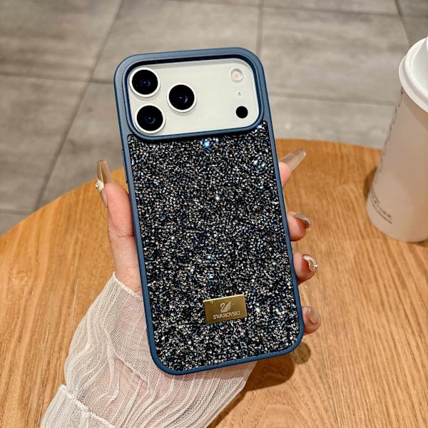 Etui til iPhone 16 Plus Luksus Fuld Rhinestones Diamanter Mørkeblå