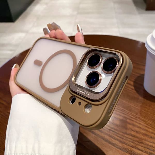 Etui til iPhone 15 Skin Feel Mat Magnetisk Stand Linse Detalje Guld