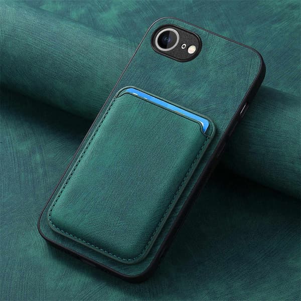 Etui til iPhone 15 Pro Max Magnetisk Stativ Kortspor Skinntekstur Grønn