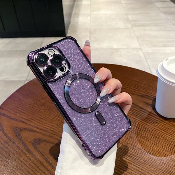 Etui til iPhone 16 Pro Glitter Galvanisert Magnetisk Lilla Noz1606