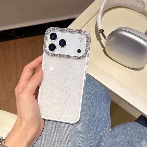 Etui til iPhone 16 Pro Glitter Diamant Aksent Hvit