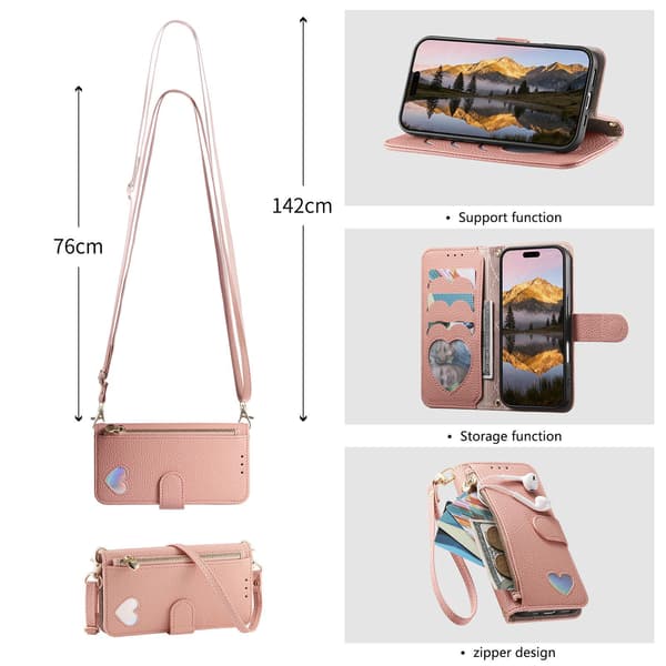 Kotelo iPhone 17 Pro Love Zipper Wallet Pink Noz15463