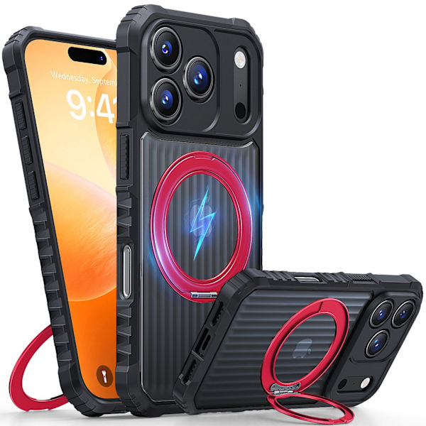 Kotelo iPhone 17 Skin Feel Stand Musta Punainen