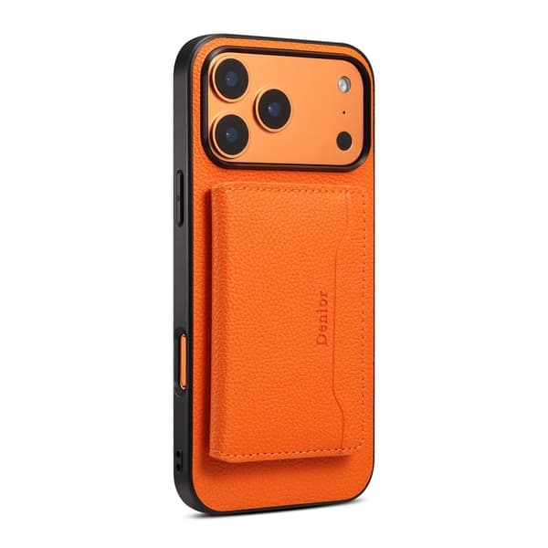 Fodral för iPhone 13 Magnetisk Kortplats Lädertextur Orange Noz2239