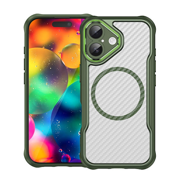 Etui til iPhone 15 Plus Kulfibertekstur Magnetisk Grøn