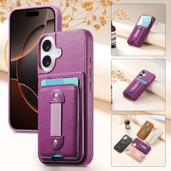 Etui til iPhone 15 E Stativ Kortspor Lilla