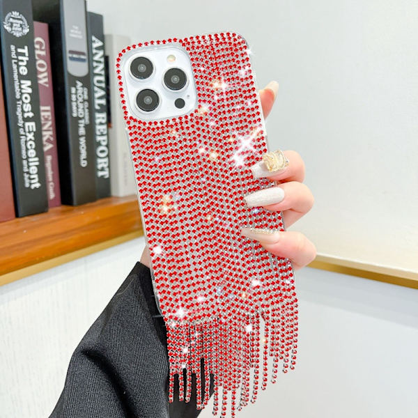 Kotelo iPhone 14 Tupsu Kimalteleva Höyhenlanka Punainen