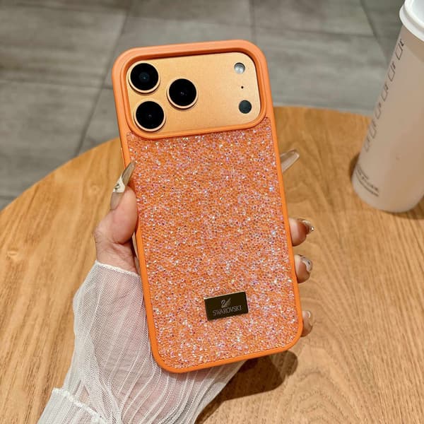 Kotelo iPhone 17:lle, ylellinen täysi strassitimantit oranssi