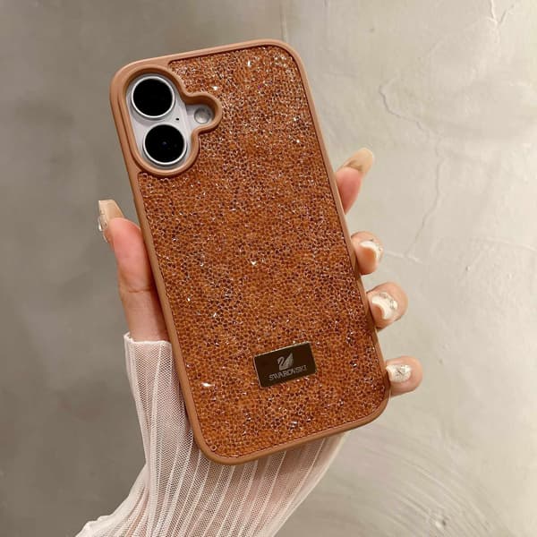 Etui til iPhone 16E (ikke til 16) Diamantaccent Rhinestone Accent Elektrobelagt Guld Noz17961