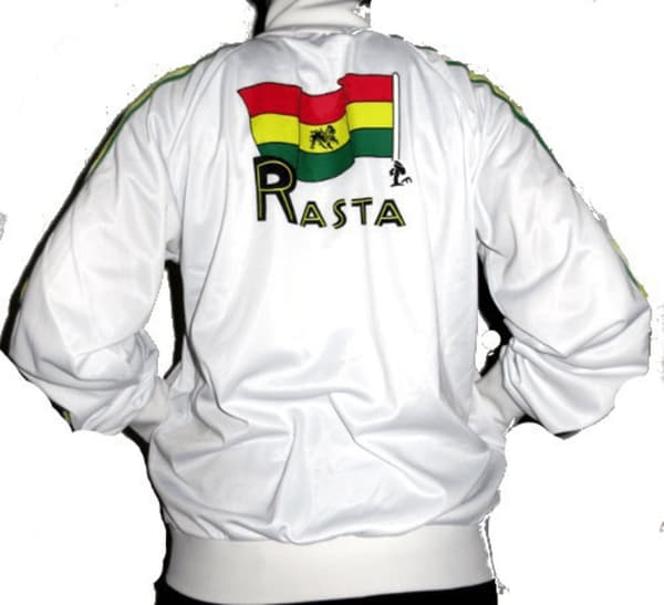 Rasta genser Glidelås - Hvit med Rasta print White L