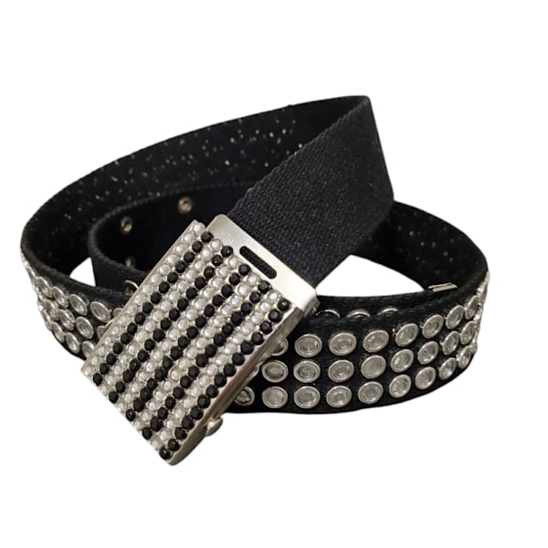 stof Strass bælte - sort stof Silver