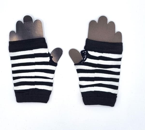 Randiga fingerlösa vantar Vit