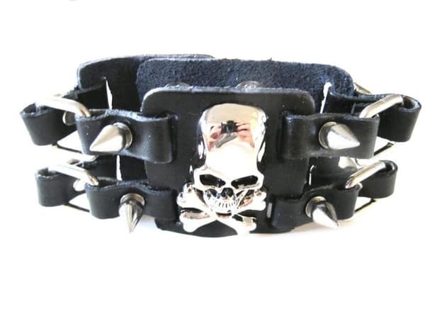 Läderarmband med nitar och spikes Silver