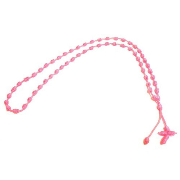 Rosenkrans / Kors halskjede rosa stoff Pink