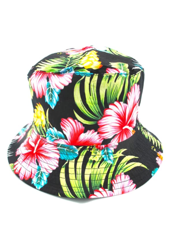 Bucket hat kukkia Black