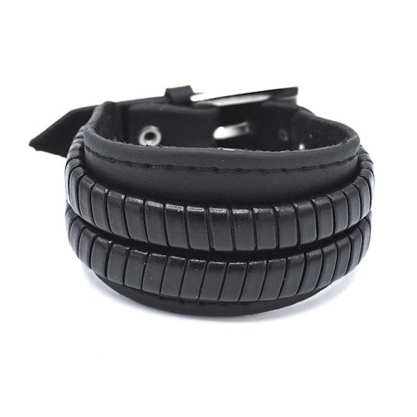 Sort læderarmbånd Black