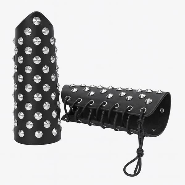 Bred nittet læderarmbånd med snøring – Sort Black